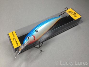BALSA MINNOW Wobbler, schwimmend, Farbe: BSO Blue-White-Orange, Größe 10 ( 9,5 cm), Gewicht: 18 Gramm,  von Bagley Bait